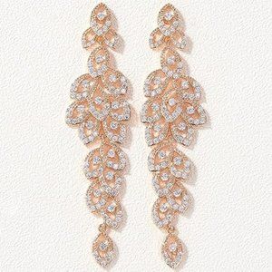 Chandelier Pave Leaves Rhinestone CZ Crystal Gold Earrings Bridal Formal New